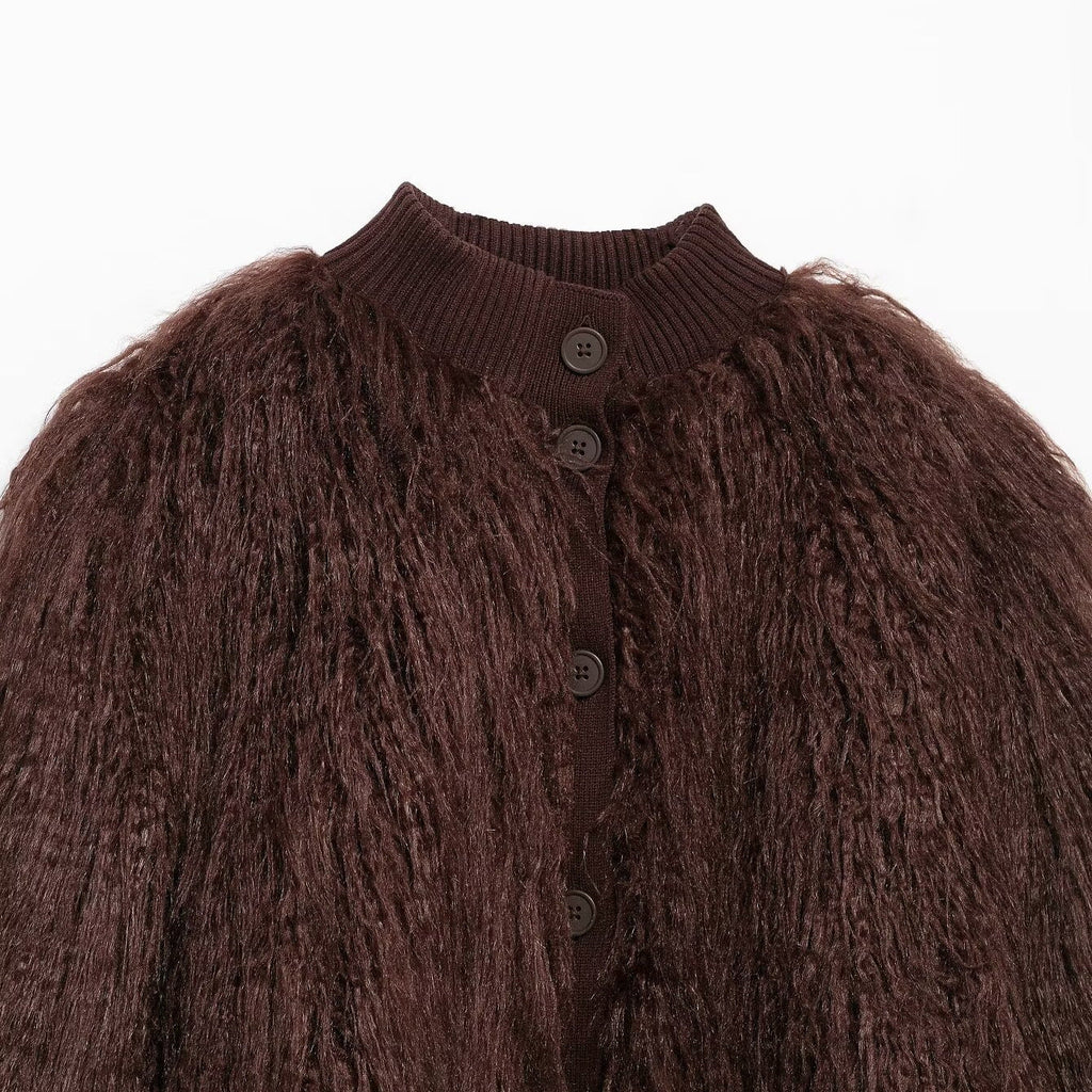 Brown Stand-Up Collar Jacket For Women, Gramercy, BYMANYC New York.
