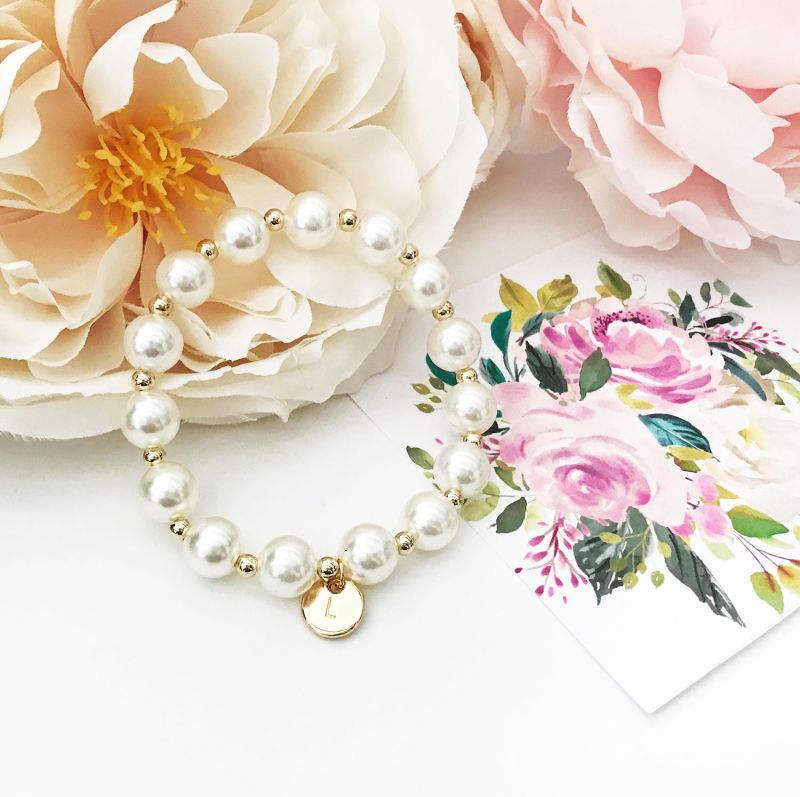 Monogram Charm Pearl Bracelet