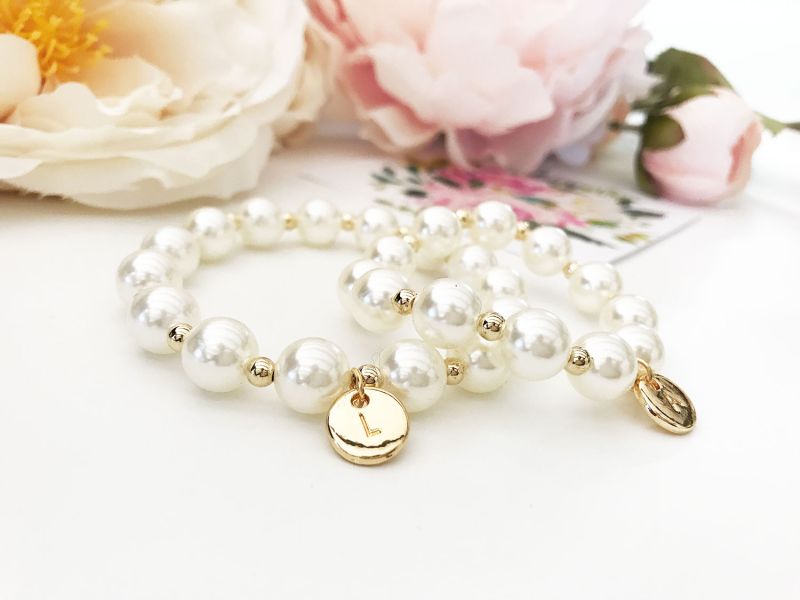 Monogram Charm Pearl Bracelet