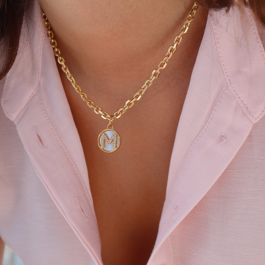 Gold Mother of Pearl Initial Letter Necklace