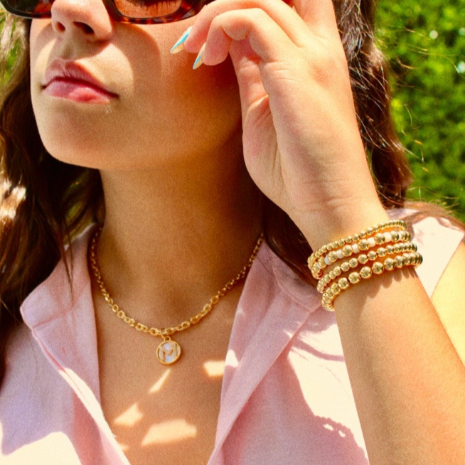 Gold Mother of Pearl Initial Letter Necklace