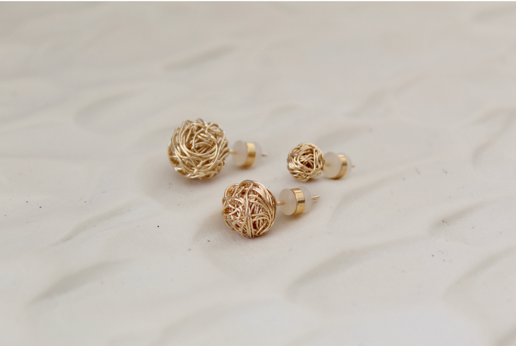 Wired Ball Gold Knot Stud Dainty Earrings