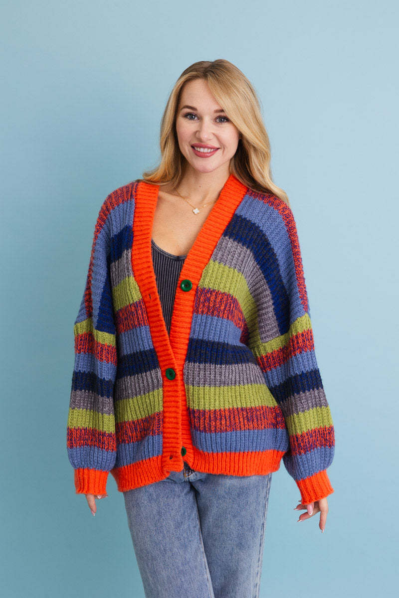 Vibrant Retro Color Burst Oversized Cardigan 🌈