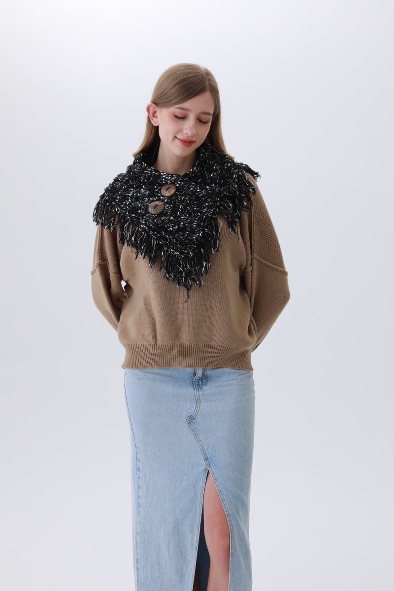 Organic Coconut Button Infinity Scarf – Textured Cocoon Wrap 🌿🧣
