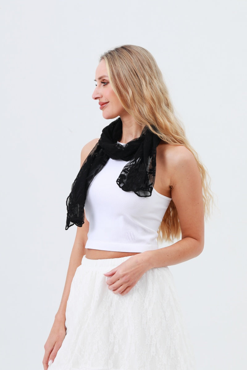 Delicate Mesh Embroidered Oblong Scarf – Sheer & Airy Lightweight Wrap 🌬️
