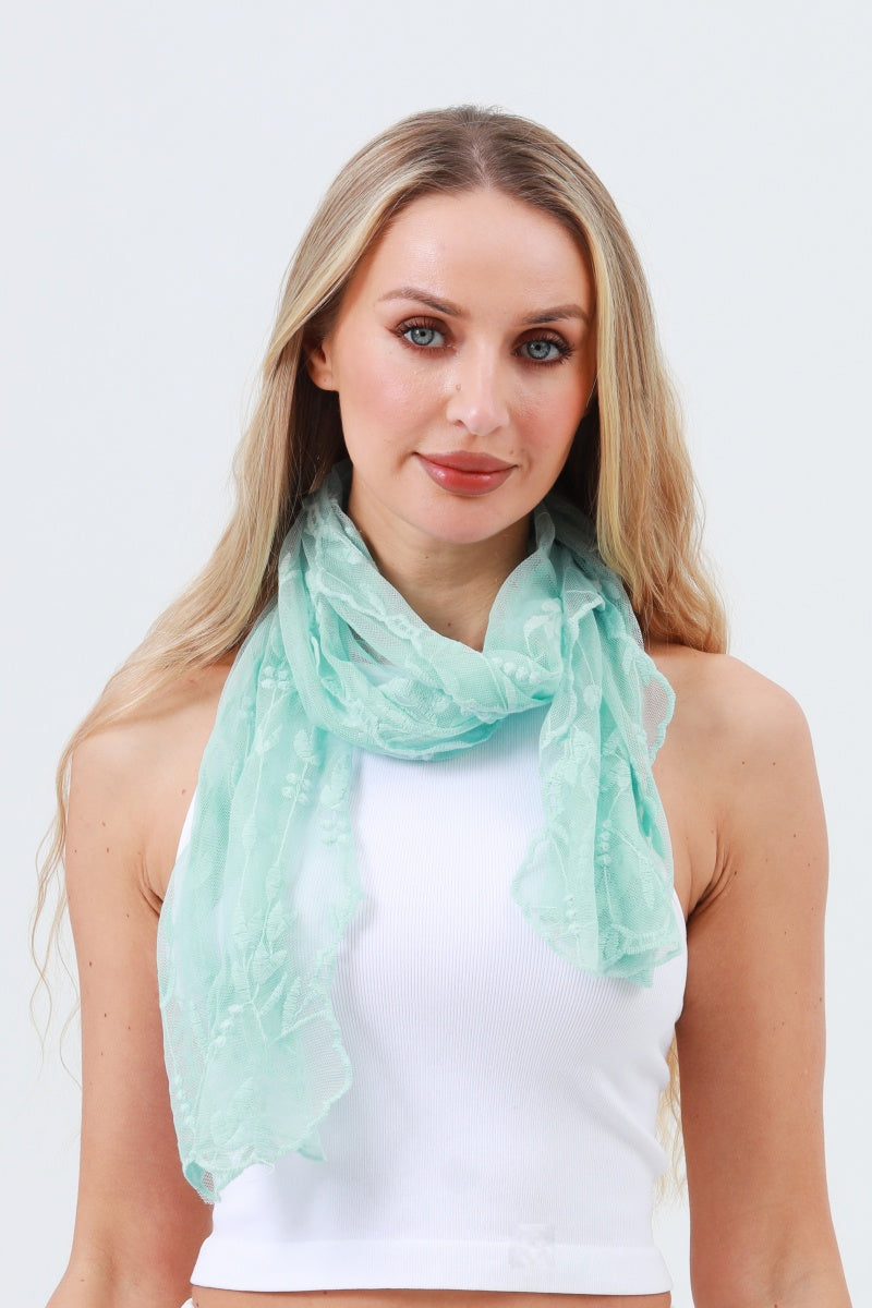 Delicate Mesh Embroidered Oblong Scarf – Sheer & Airy Lightweight Wrap 🌬️