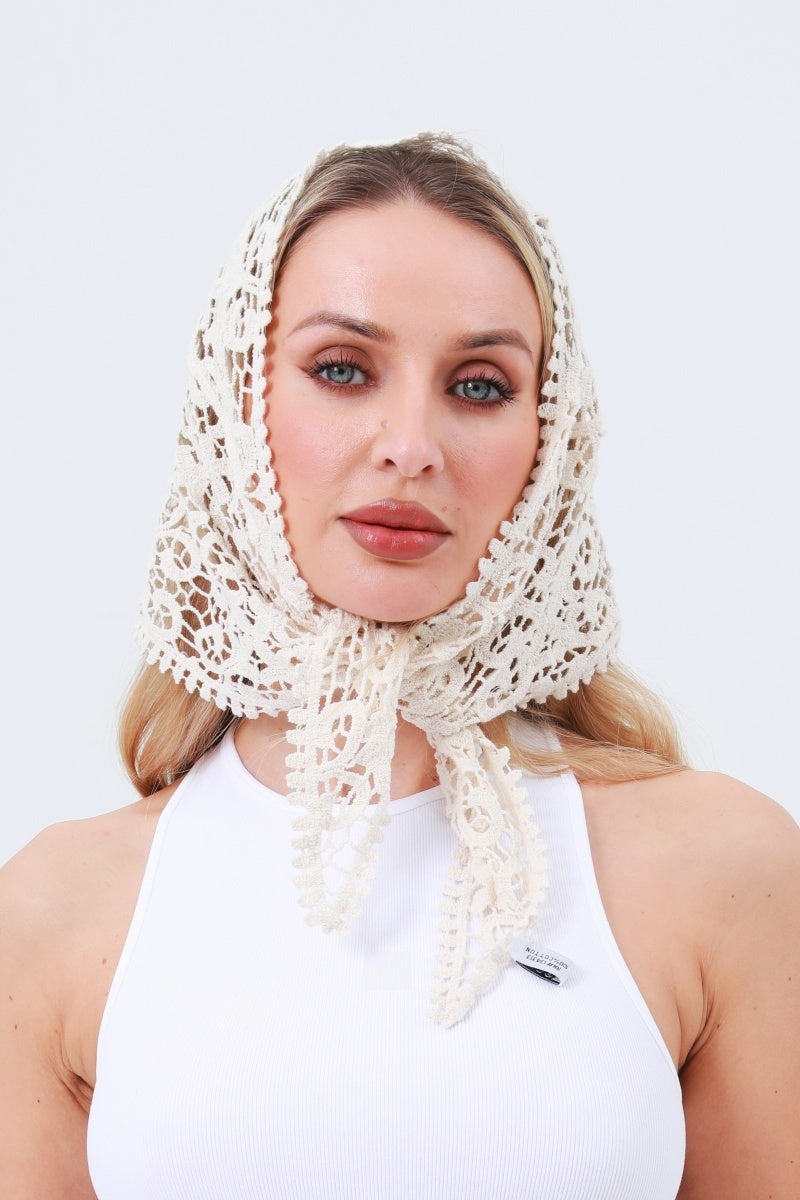 Crochet Embroidered Bandana Shawl – Soft Cotton Summer Wrap 🌼