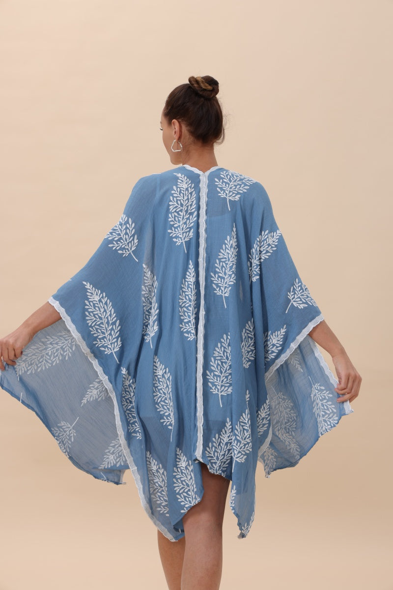 Botanical Leaf Embroidered Kimono Cardigan