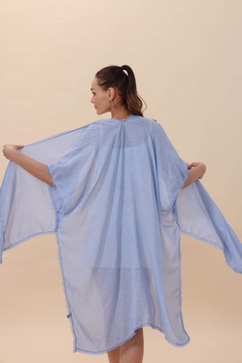 Lightweight Crochet Trim Boho Kimono Cardigan