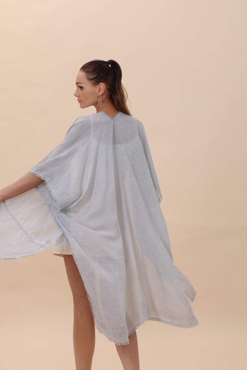 Lightweight Crochet Trim Boho Kimono Cardigan