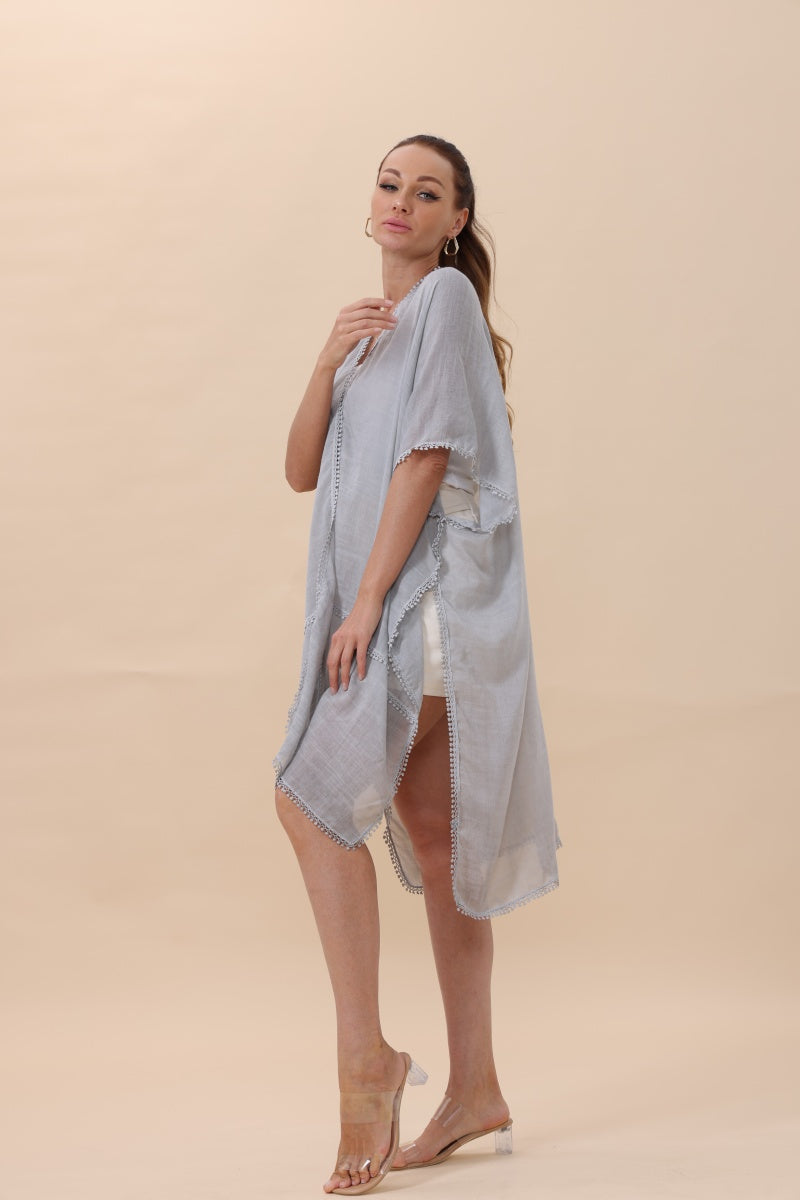 Lightweight Crochet Trim Boho Kimono Cardigan