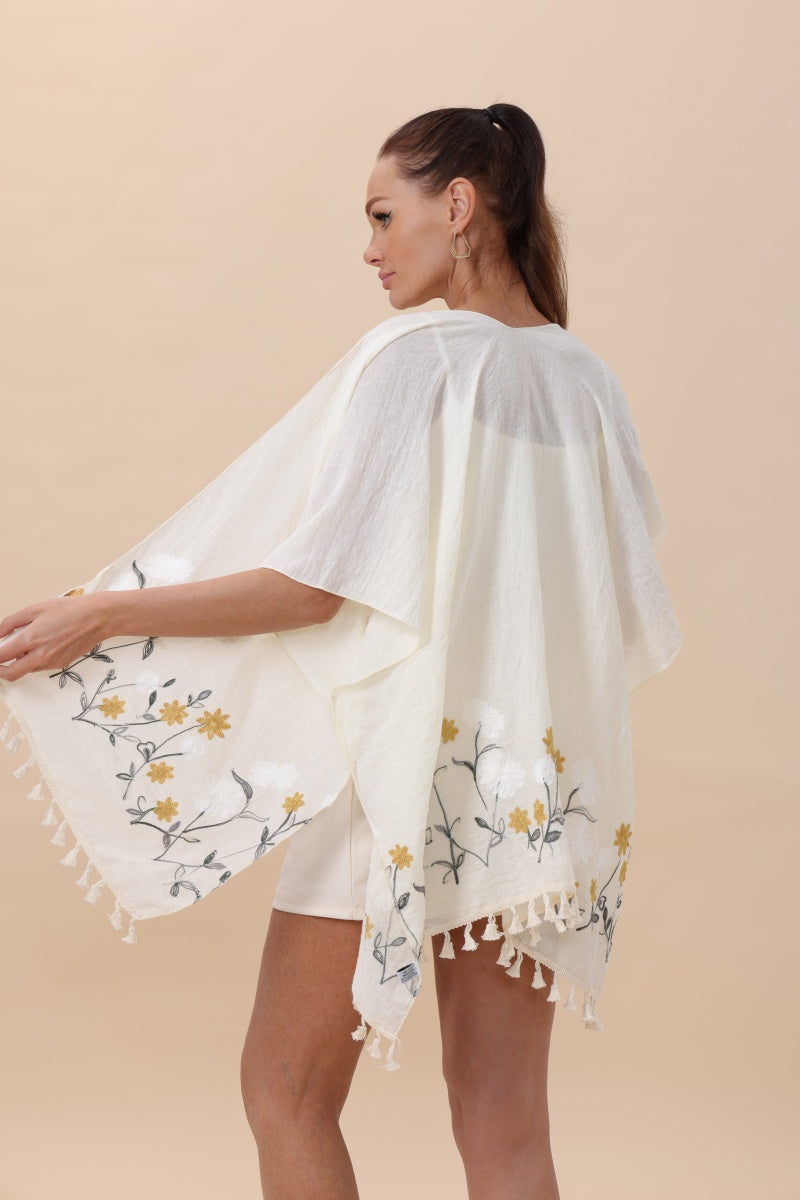 Floral Embroidered Tassel Hem Kimono Cardigan