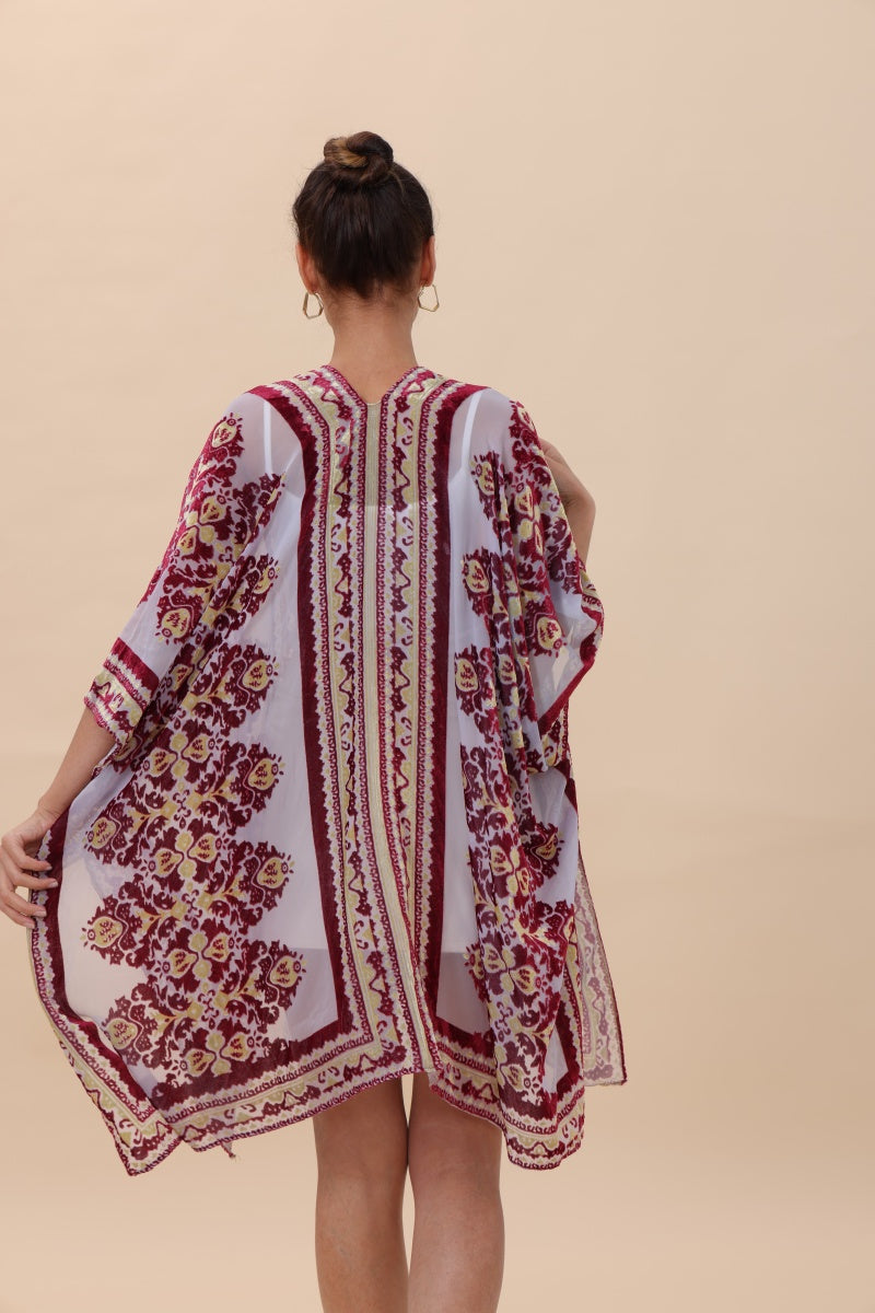 Opulent Velvet & Sheer Rose Kimono – Romantic Elegance🌹✨