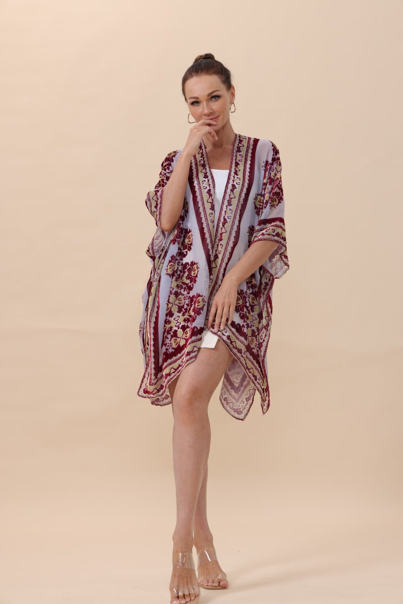 Opulent Velvet & Sheer Rose Kimono – Romantic Elegance🌹✨