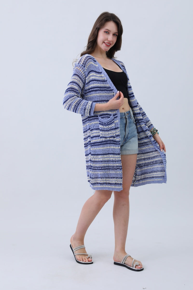 Nautical Blue Stripe Cardigan – Classic & Coastal Cool⚓🌊