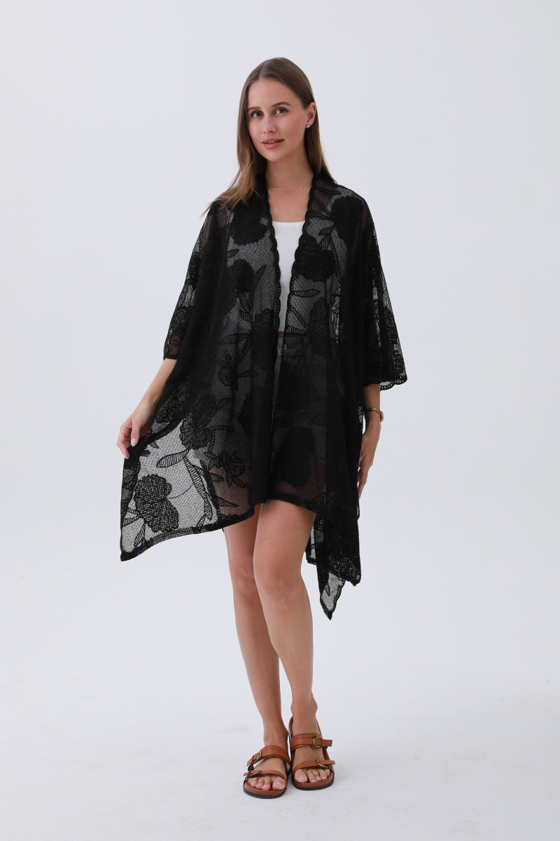 Luxury Embroidered Kimono – Elegant Solid Cover-Up 🌸🧵