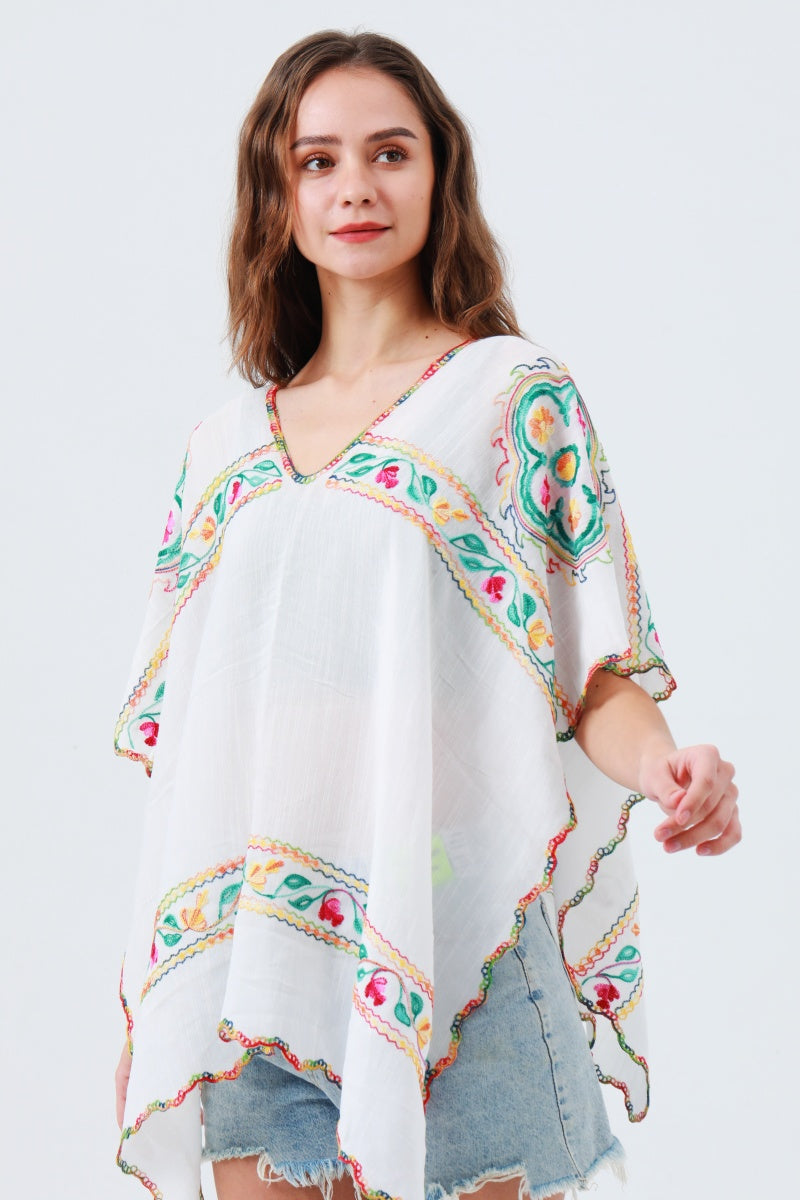 Delicate Floral Line Embroidery Kimono – Breezy Spring & Summer Layer 🌸