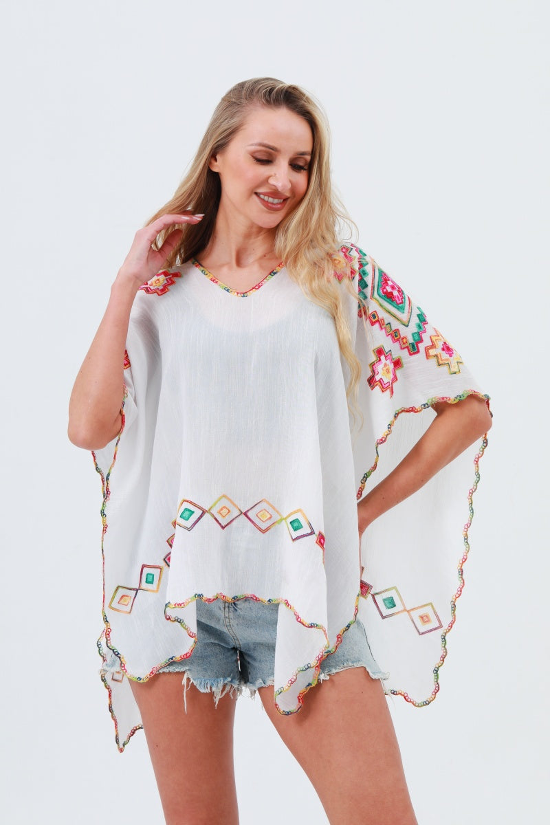 Geometric Embroidery Kimono – Lightweight & Soft Layer 🧵