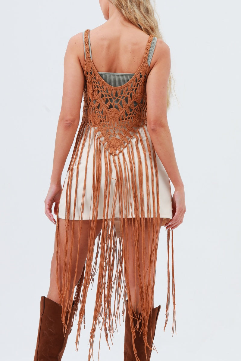 Long Tassel Fringe Crochet Kimono – Boho Statement Cover-Up 🌿✨