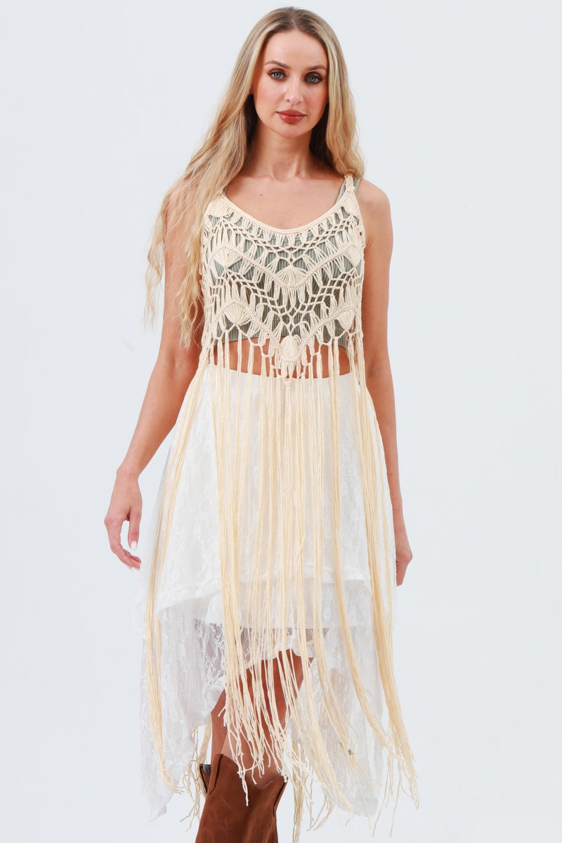 Long Tassel Fringe Crochet Kimono – Boho Statement Cover-Up 🌿✨