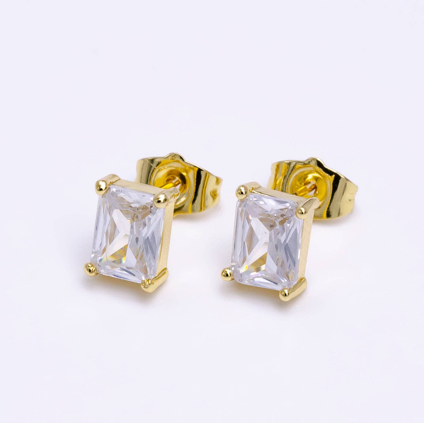 14K Gold Filled 8.3mm Clear Baguette CZ Stud Earrings | AE1014