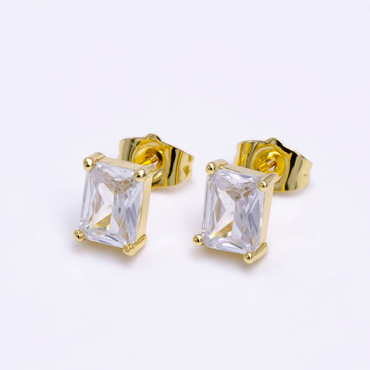 14K Gold Filled 8.3mm Clear Baguette CZ Stud Earrings | AE1014
