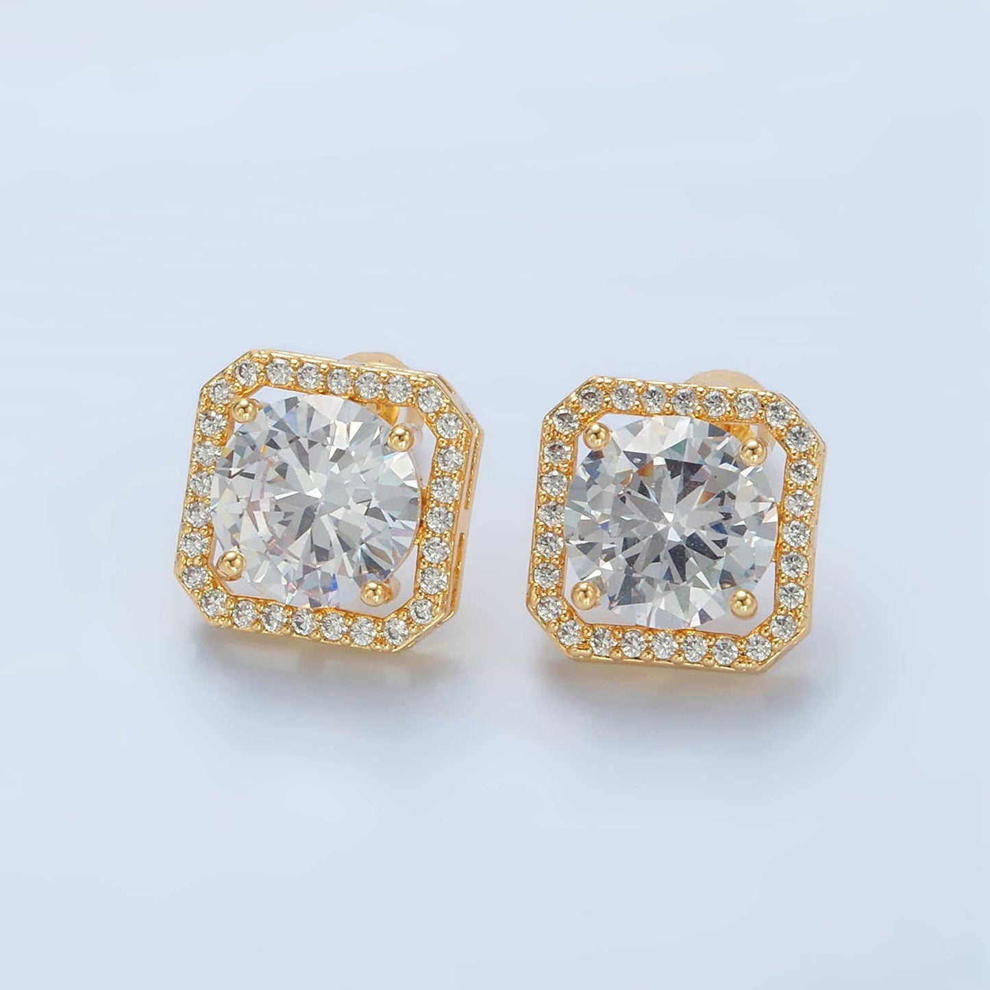 24K Gold Filled Clear CZ Paved Open Square Studs | AD756