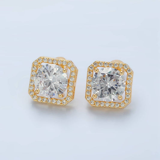 24K Gold Filled Clear CZ Paved Open Square Studs | AD756