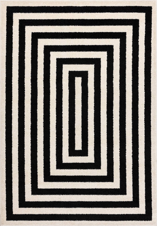 Abani Casa CAS120A -  Contemporary Black & Ivory Rectangular: 4' x 6'