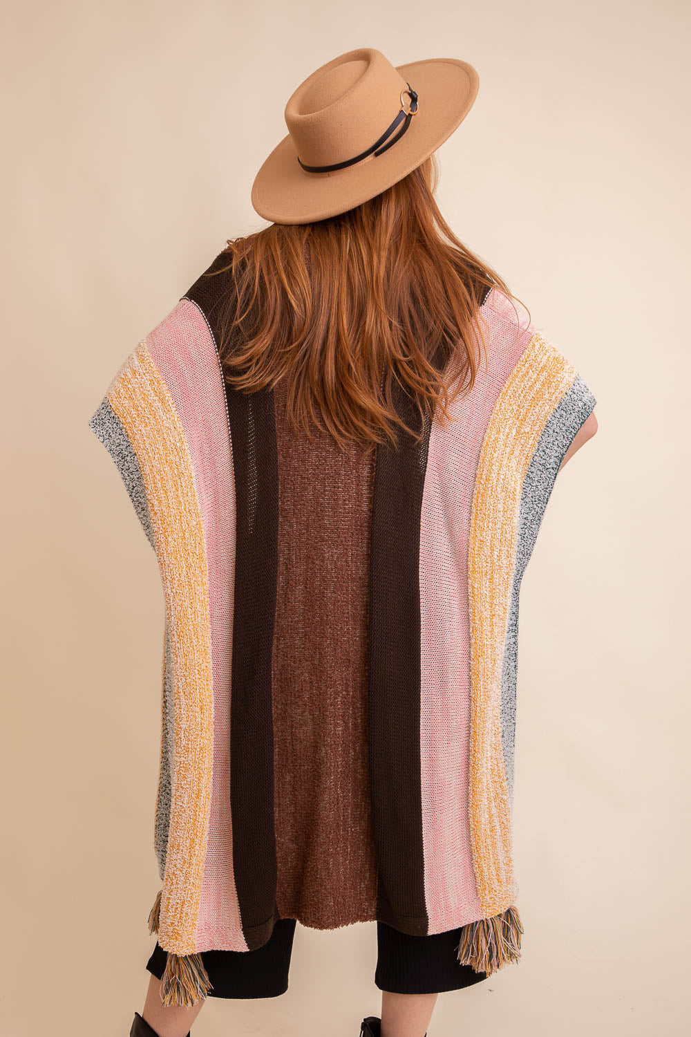 Multi-color Striped Tassel Poncho ❤ Ponchos