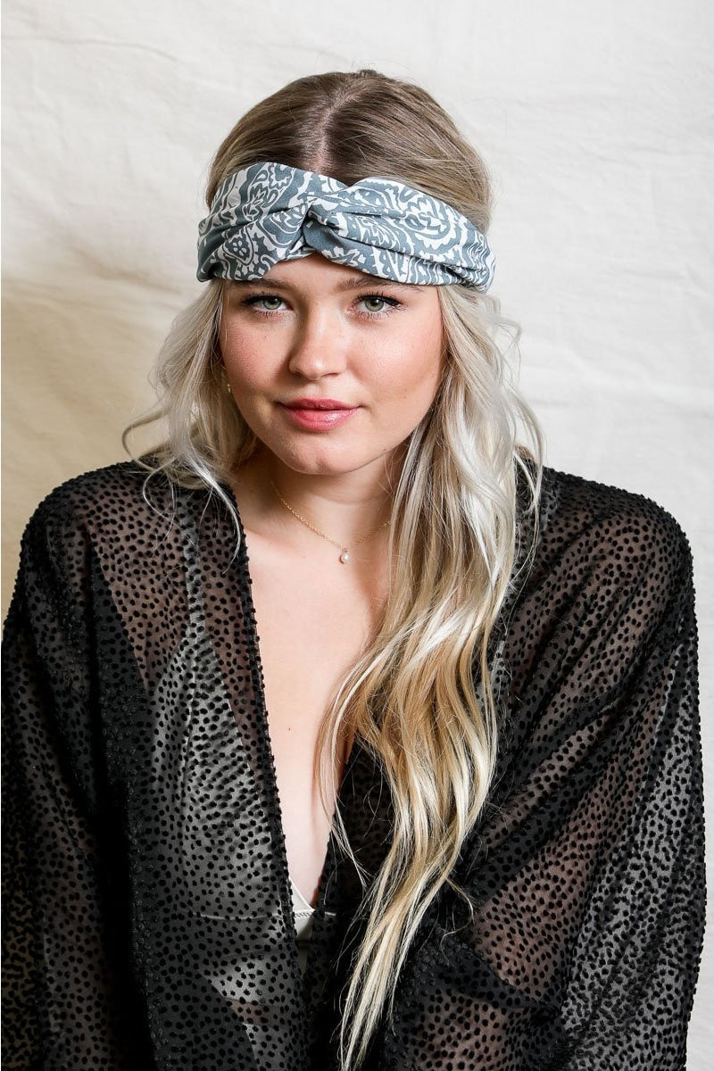 Paisley Boho Head Wrap Hats & Hair Blue Gray