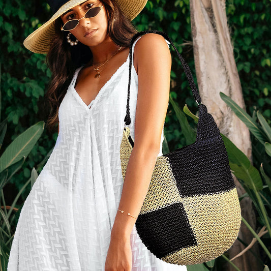 Two Tone Straw Crossbody Bag